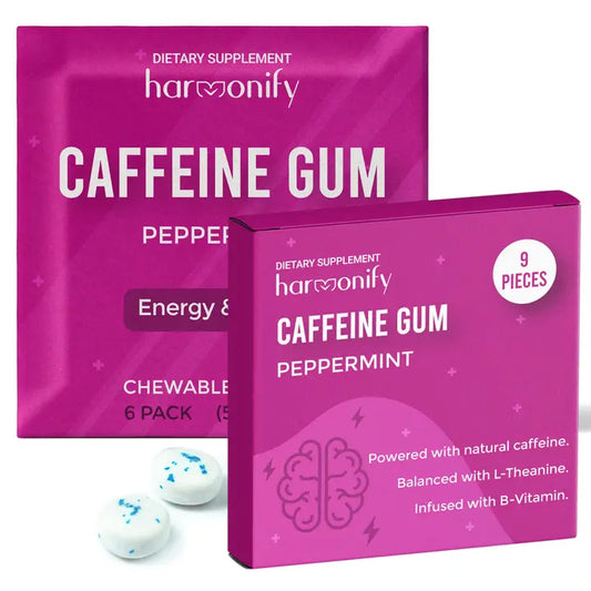 HARMONIFY Energy & Focus Gum (54 Pieces) – Sugar-Free with L-Theanine, Natural Caffeine, and Vitamins B12 & B6 – Focus & Mental Clarity