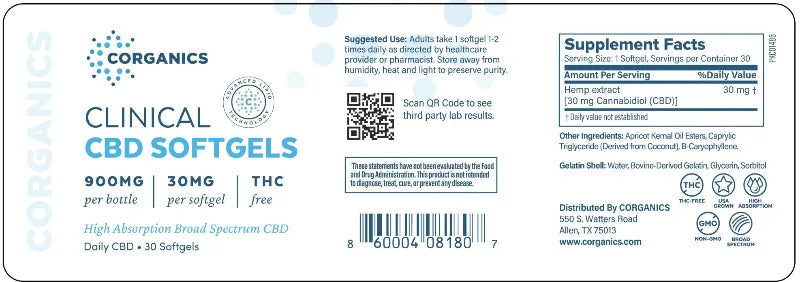 Corganics Clinical CBD Softgels